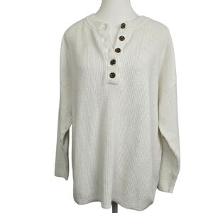Aerie White Henley Cable Knit Sweater Size M